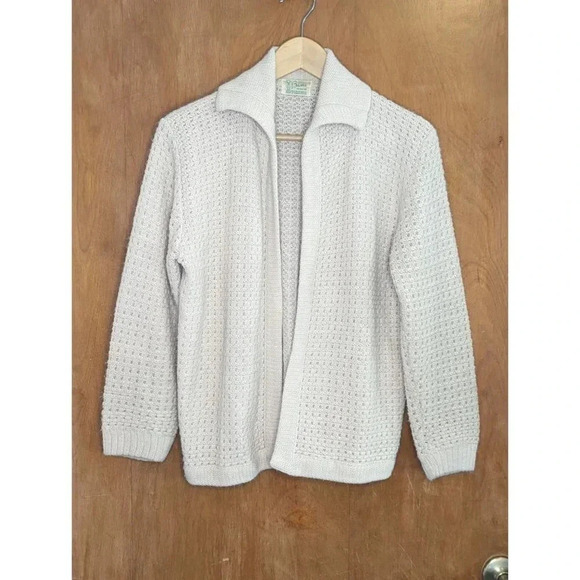 Vintage Bams San Francisco Beige Waffle Knit Open Front Cardigan - Picture 6 of 8